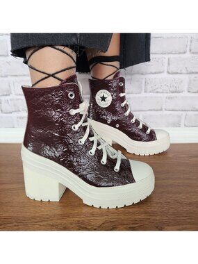 ⭐Converse Chuck 70 De Luxe Heel Crinkle Sz 8 Womens Boots Shoes Burgundy A13387C
